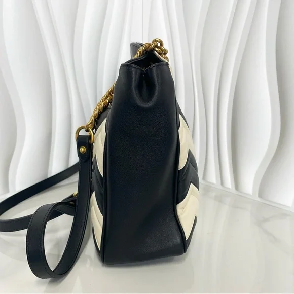 Gucci Black and White Chevron Quilted Leather Shoulder Bag - Picture 4 of 14